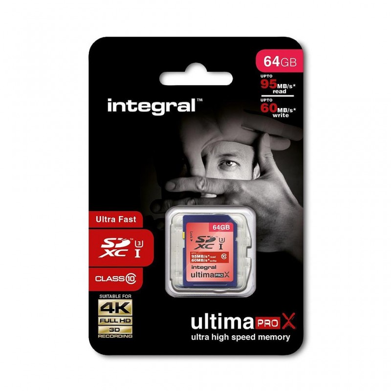 Integral UltimaPro X 64GB Class 10 SDXC Memory Card Supports 4K FULL HD 3D Recording INSDX64G10-95/60U1